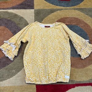 7 For All Mankind Yellow Animal Print Leopard 3/4 Sleeve Ruffle Top Girls Size 6
